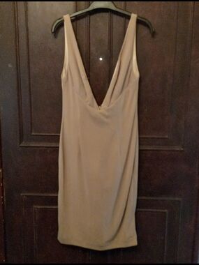 Mandalay Deep Double Plunging V Sleeveless Cocktail Dress in Nude